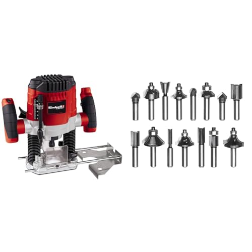Einhell Oberfräse TC-RO 1155 E (1100 W, Ø 6 und 8 mm, Drehzahlregelung, Parallelanschlag, Absaugadapter, inkl. 15 tlg. Fräser-Set) von Einhell