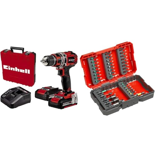 Einhell Professional Akku-Bohrschrauber TP-CD 18/50 Li BL Kit Power X-Change (18 V, Brushless, 50 Nm, 2 Gang, 13 mm Bohrfutter, inkl. 2x 2,0 Ah Akkus + Ladegerät, inkl. 37 tlg. Bit-Box) von Einhell