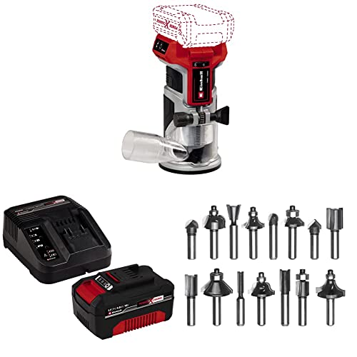 Einhell Professional Akku-Kantenfräse TP-ET 18 Li BL Power X-Change (18V, Li-Ion, 40 mm Hubhöhe, Brushless-Motor, inkl. 15 tlg. Fräser-Set, 4,0 Ah Akku und Ladegerät) von Einhell