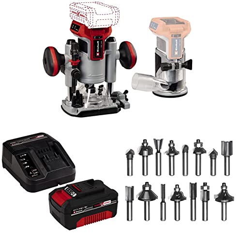 Einhell Professional Akku-Oberfräsen-Kantenfräsen-Set TP-RO 18 Set Li BL Power X-Change (18 V, Brushless, Frästiefen-Feineinstellung, inkl. Zubehör, Tasche, 15 tlg. Fräser-Set, 4,0 Ah Akku, Ladegerät) von Einhell