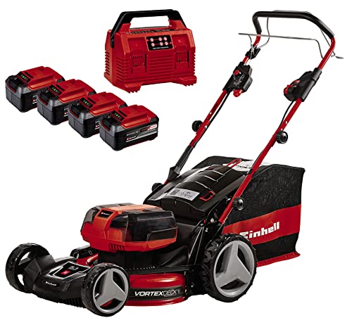 Einhell Professional Akku-Rasenmäher GP-CLM 47 S HW Li Kit Power X-Change (36 V, 47 cm Schnittbreite, 1000 m², Selbstfahrantrieb, Brushless, Mulchfunktion, inkl. 4X 5,2 Ah Akkus und Quattrocharger) von Einhell