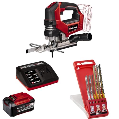 Einhell Professional Akku-Stichsäge TP-JS 18/135 Li BL Power X-Change (18 V, 135 mm Schnitttiefe in Holz, 26 mm Hubhöhe, Brushless, inkl. Sägeblätter, inkl. 5,2Ah Akkku und 4A Fastcharger) von Einhell