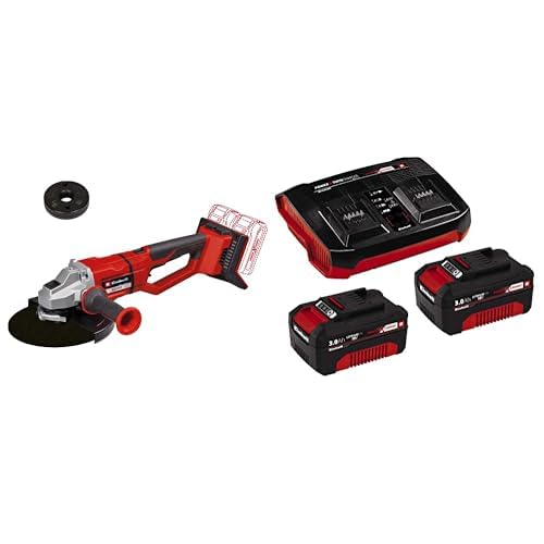 Einhell Professional Akku-Winkelschleifer AXXIO 36/230 Q Power X-Change (36 V, 230 mm Scheibendurchmesser, 70 mm Schnitttiefe, Quick-Fix-Nut, ohne Trennscheibe, inkl. 2x 3 Ah Akku & Twincharger) von Einhell