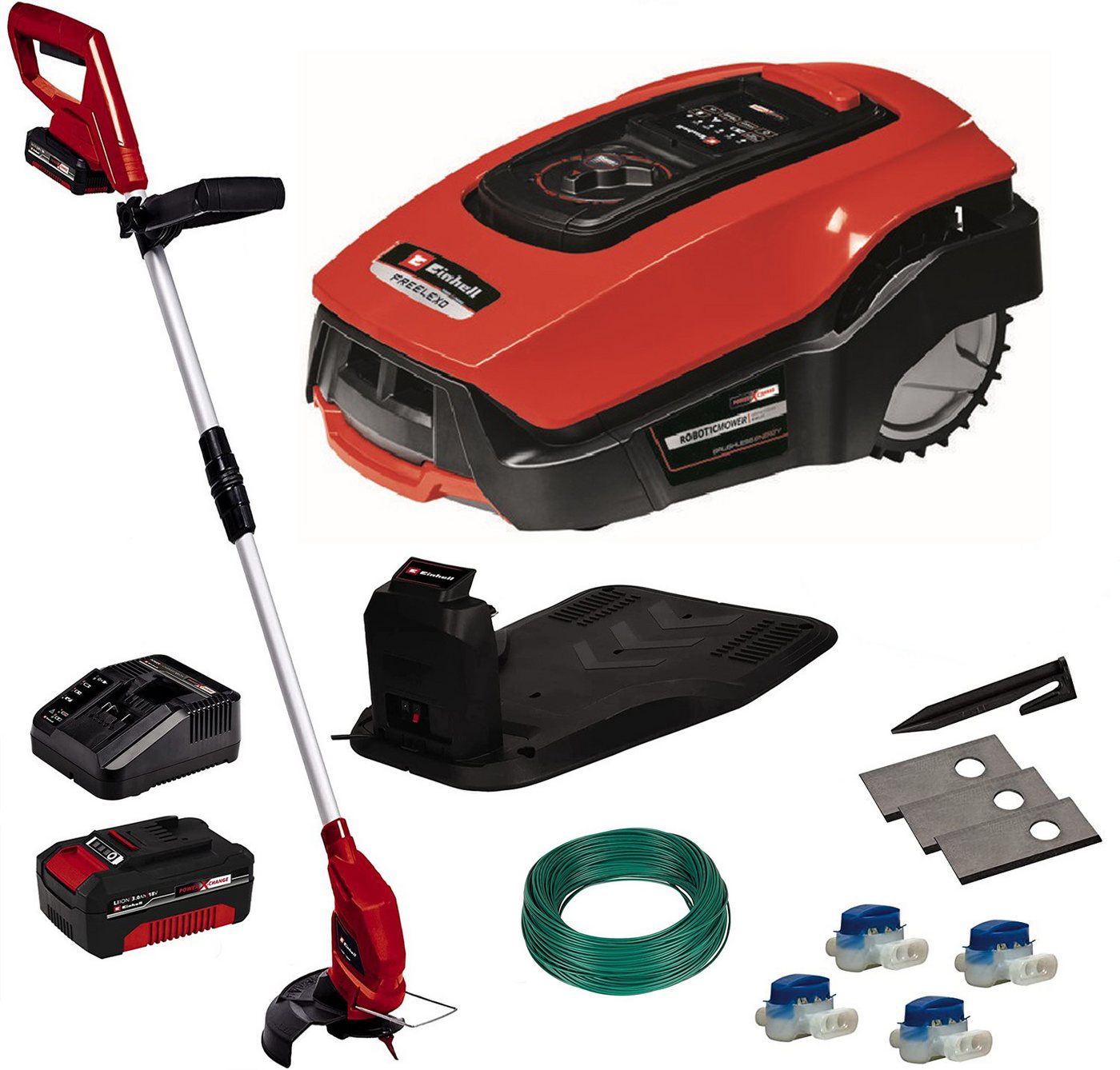 Einhell Rasenmähroboter FREELEXO 1000BT SET, bis 1000 m² Rasenfläche, (Rasentrimmer GC-CT 18/24Li), Appsteuerung, inklusive Ladestation von Einhell