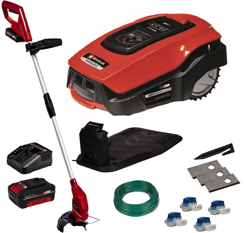 Einhell Rasenmähroboter FREELEXO 1000BT SET, bis 1000 m² Rasenfläche, (Rasentrimmer GC-CT 18/24Li, +2.Akku), Appsteuerung, inklusive Ladestation von Einhell