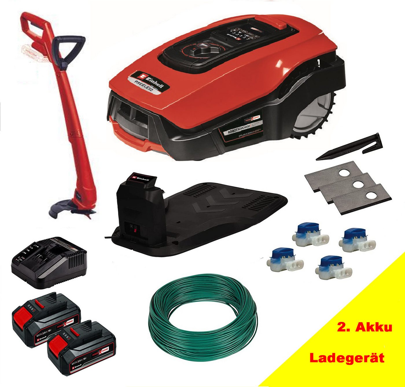 Einhell Rasenmähroboter FREELEXO 500 BT Set, bis 500 m² Rasenfläche, (Rasentrimmer GC-CT 18/24Li P), Appsteuerung, inkl. Ladestation von Einhell