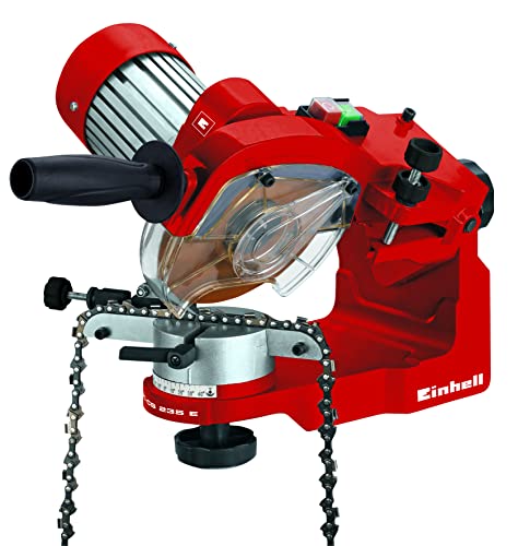 Einhell GC-CS 235 E Sägekettenschärfgerät (235 W, 3.000 1/min, Kettenspannvorr., Schleifscheibe, Beleuchtung, schwenkb. Schleifkopf, Tiefenbegrenzung), Rot von Einhell