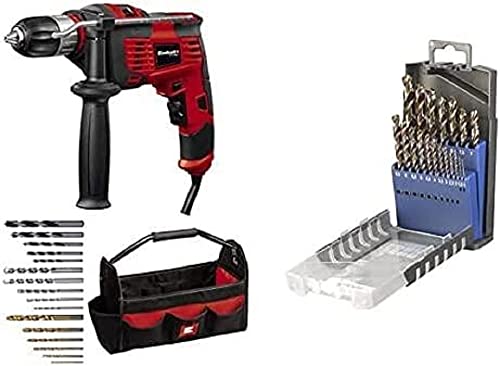 Einhell Schlagbohrmaschinen-Set TC-ID 1000 E Kit (1.010 W,Bohrleistung Holz 32 mm,Metall 13 mm,Beton 16 mm,13 mm Schnellspannbohrfutter,inkl. 16-tlg. Bohrer-Set, 19-tlg. Metallbohrer-Satz und Tasche) von Einhell