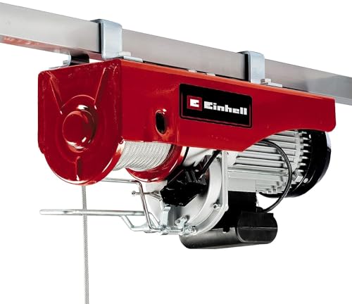 Einhell Seilhebezug TC-EH 1000 (1.600 W, bis zu 500 kg auf 18 m, bis 999 kg auf 9 m, Not-Aus, autom. Bremse, autom. Endabschaltung, inkl. Umlenkrolle + Sicherheitsbügel, 18 m Drahtseil Ø 6 mm), Red von Einhell