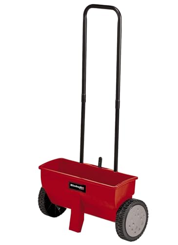 Einhell Streuwagen GC-SR 12 (12 l, 45 cm Streubreite, Doppelschubbügel, beidseitiger Schnappverschluss, Stellhebel, korrosionsfeste Walze, Gehäuse aus bruchfestem Kunststoff), Rot von Einhell