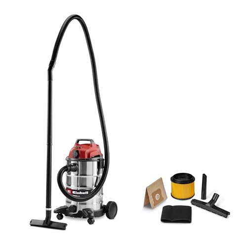 Einhell TC-VC 3055 SA 2342250, Nass-Trockensauger (900 Watt, 190 mbar, Automatiksteckdose, 30 L Edelstahlbehälter, Räder & Rollen, inkl. Düsen, Filter und Schmutzfangsack) von Einhell