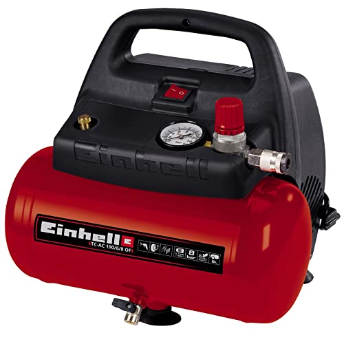 Einhell Kompressor TC-AC 190/6/8 OF (1100 W., max. 8 bar, 6 l-Tank, 185 l/min Ansaugleistung, Motordrehzahl 15000 min^-1, Druckminderer, Manometer, ölfrei) von Einhell