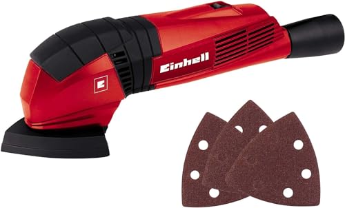 Einhell Deltaschleifer TC-DS 19 (190W, 20000 1/min Schwingzahl, ergonomischer Softgriff, Extreme Fix, Staubabsaugadapter, inkl. 3 Stück Schleifpapier), Rot von Einhell