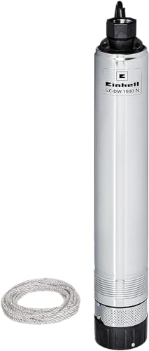 Einhell Tiefbrunnenpumpe GC-DW 1045 N (1000 W, 6500 L/h, 45 m Förderhöhe, 99 mm Pumpendurchmesser, Druckanschluss und Schmutzsieb aus Edelstahl, mehrstufiges Pumpenrad) von Einhell