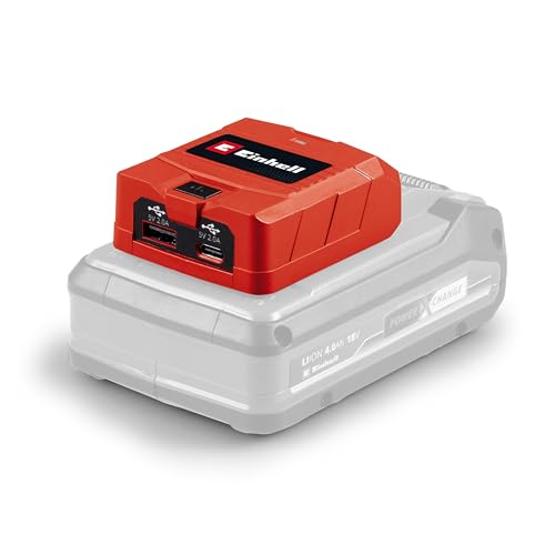 Einhell USB-Akku-Adapter TC-CP 18 Li USB A/C-Solo Power X-Change (18 V, mobiles Laden von Smartphone, Tablet und Co., 1x USB-A-Anschluss, 1x USB-C-Anschluss, ohne Akku) von Einhell