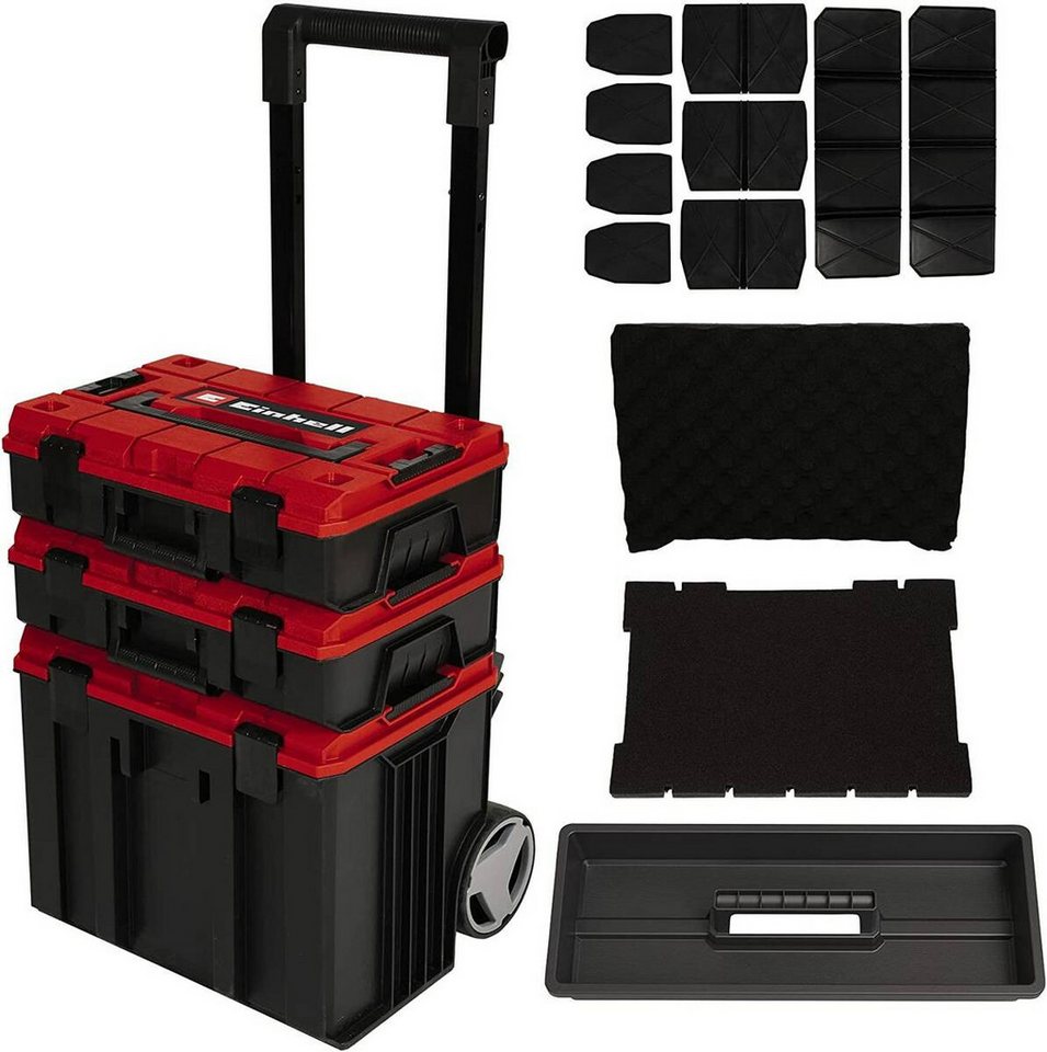 Einhell Werkzeugkoffer E-Case Tower (Kombi-Set, 1x E-Case L mit Rädern und 2x E-Case S), Gummierte Räder,Trolley Nutzung,3 Koffer von Einhell