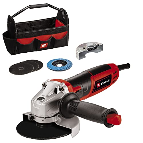 Einhell Winkelschleifer TC-AG 125/850 Kit (850 W, 12.000 min-1, max. Schnitttiefe 28 mm, max. Scheibendurchmesser 125 mm, inkl. 3x Trennscheibe, 1x Lamellenschleifteller & 1x Einhell Bag) von Einhell