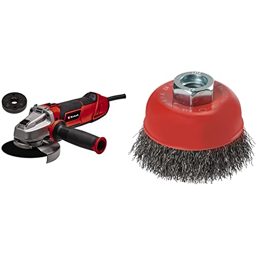 Einhell Winkelschleifer TE-AG 125/1010 CE Q (1010 Watt, Schnellspannmutter, elektr. Drehzahleinstellung, flacher Metallgetriebekopf, Scheibenschutz, ohne Trennscheibe, inkl. Stahlbürste) von Einhell