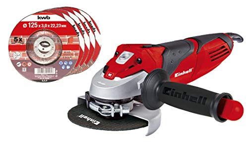 Einhell Winkelschleifer TE-AG 125/750 Kit (750 W, Scheiben-Ø 125 mm, Schlüssel im Zusatzhandgriff, inkl. Dia-Trennscheibe, im Koffer) + kwb Kraftixx Trennscheibe Stein Durchmesser 125 mm 792295 von Einhell