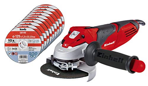 Einhell Winkelschleifer TE-AG 125/750 Kit + kwb 10 x Trennscheiben Sparpack für Metall und Edelstahl 711922 ( Bohrung 22.23, 125 x 1,0 mm) u.a. für Einhell TC-AG 125 von Einhell