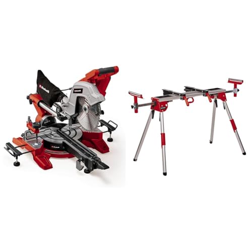 Einhell Zug-Kapp-Gehrungssäge TE-SM 10 L Dual (2.100 W, Ø 254 mm Sägeblatt, 305 mm Schnittbreite, 85 mm Schnitttiefe, Schnittlinienlaser, beidseitige Sägekopfneigung, inkl. Untergestell) von Einhell