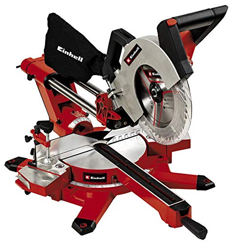 Einhell Zug-Kapp-Gehrungssäge TE-SM 2534 Dual (1800 W, max. 90 mm x 310 mm Schnitttiefe/-breite, Ø 250 mm Sägeblatt, beidseitig neigbarer Sägekopf, Zugfunktion, Laser) von Einhell