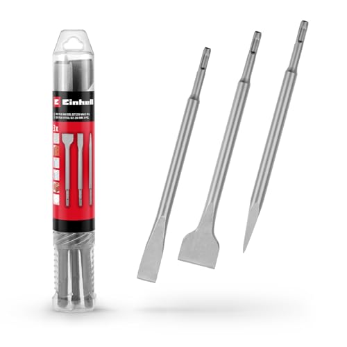 Original Einhell 3-tlg. SDS Plus Meißel-Set, 250 mm (mit Spitzmeißel, 20 mm breitem Flachmeißel, und 40 mm breitem Spatmeißel aus langlebigem 40Cr Stahl für Abbruch- und Renovierungsarbeiten) von Einhell Accessories