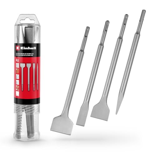 Original Einhell 4-tlg. SDS Plus Meißel-Set, 250 mm (mit Spitzmeißel, 20 mm Flachmeißel, 40 mm Spatmeißel, 50 mm Fliesenmeißel aus langlebigem 40Cr Stahl für Abbruch- und Renovierungsarbeiten) von Einhell Accessories