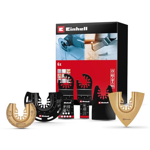 Original Einhell 6-tlg. Multitool-Set (BIM-Tauchsägeblatt, HCS-Halbrundsägeblatt, CrV-Tauchsägeblatt, Hartmetall-Halbrundsägeblatt, Deltaraspel, flexible Ziehklinge mit offener Aufnahme von Einhell Accessories