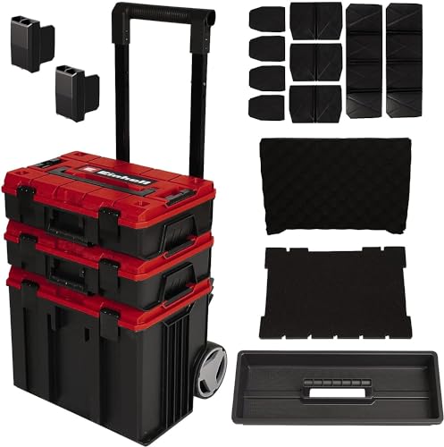 Original Einhell E-Case Tower Systemkoffer-Set (max. 120 kg, bestehend aus 3 Koffern inkl. Zubehör, Aufbewahrung & Transport von Zubehör und Werkzeug, stapelbar, verknüpfbar) von Einhell