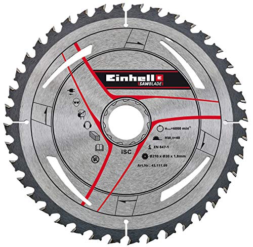 Original Einhell Hartmetall Dünnschnittblat (Stationäres-Sägen-Zubehör, 40 Zähne, max. Drehzahl 6000 min-1, Ø210 x Ø30 x 1,8 mm) von Einhell