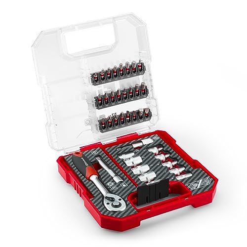 Original Einhell L-CASE 37-tlg. Bit- und Ratschen-Set (25-mm-Bits, Ratsche, Schnellwechselbithalter, Steckschlüssel, Adapter, Stecknussverlängerung inkl. Aufbewahrungsbox) von Einhell