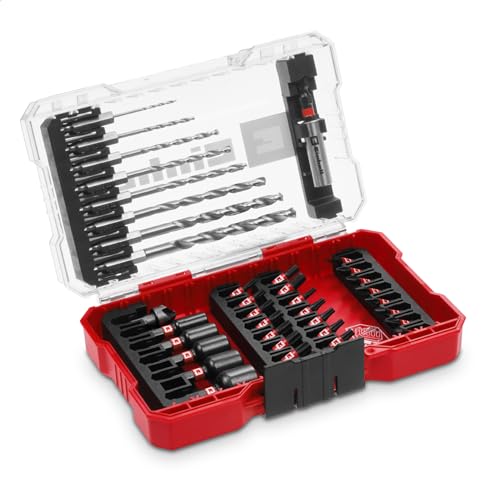 Original Einhell M-CASE 39-tlg. schlagfestes Zubehör-Set (25-mm-Bits, Metallbohrer, 60-mm-Bithalter, Steckschlüssel, Senker inkl. Aufbewahrungsbox) von Einhell