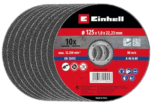 Original Einhell Trennscheiben-Set dünn 125 x 1,0 mm (Winkelschleifer-Zubehör, 10-tlg., Ø 125 x 1,0 x 22,23 mm, max. 12250 min-1, extra dünn für wenig Materialverlust) von Einhell