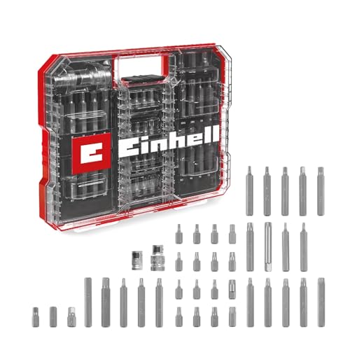 Original Einhell XL-CASE 40-tlg. KFZ-Bit-Set (Kraftbits aus CrV-Stahl mit 10-mm-Sechskantschaft, Stecknussadapter 10 mm Hex zu 3/8" und zu 1/2" Vierkant inkl. Aufbewahrungsbox) von Einhell Accessories