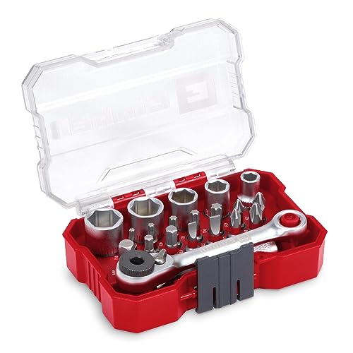 Original Einhell XS-CASE 21-tlg. Bit- und Steckschlüssel-Set (25-mm-Bits, Steckschlüssel, Schnellwechselbithalter, Adapter, Umschaltknarre inkl. Aufbewahrungsbox) von Einhell