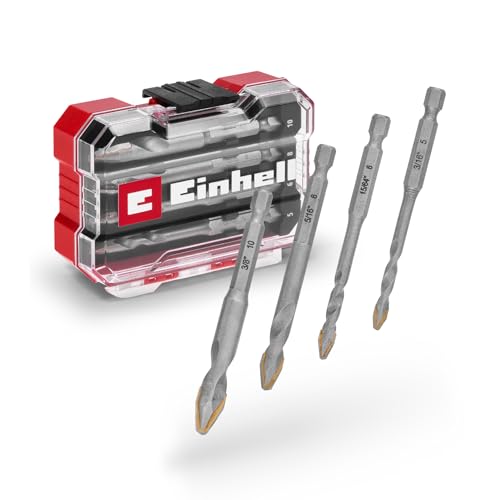 Original Einhell XS-CASE 4-tlg. HM-Fliesenbohrer-Set (aus Werkzeugstahl, spezialgeschliffene Hartmetallplatte, Zentrierspitze, E 6.3 Schaft inkl. Aufbewahrungsbox) von Einhell Accessories