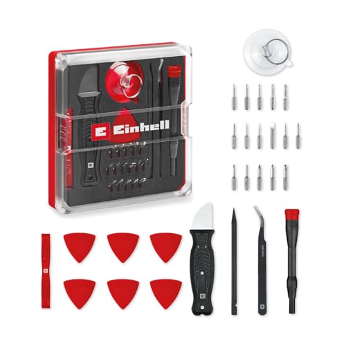 Original Einhell 28-tlg. Präzisions- und Elektronik-Reparatur-Set (Präzisionsbits, Schraubendreher-Bithalter, gebogene Pinzette, Spudger, Jimmy, Opening Tool, Opening Picks, Saugheber) von Einhell