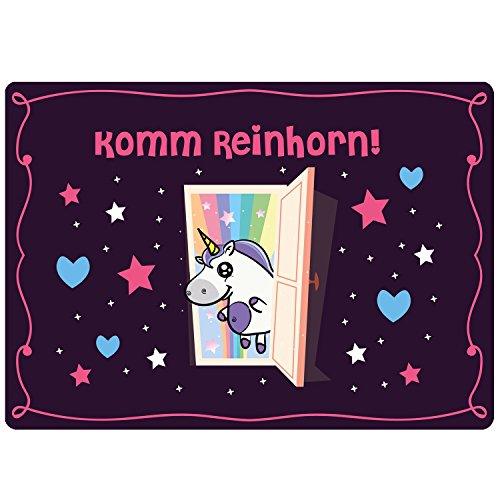 EinhornLiebe® Fußmatte Einhorn KommReinhorn Größe: 50 x 70 cm Coole Haustür Türmatte Indoor & Outdoor waschbar von EinhornLiebe