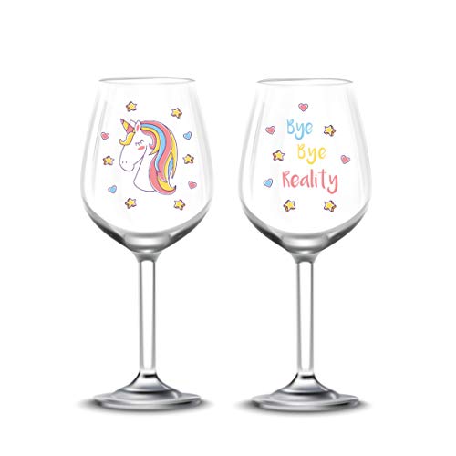 EinhornLiebe Weingläser Set Einhorn Glas Bye Bye Reality Rotwein Weisswein 2 Stück im Geschenk Karton von EinhornLiebe