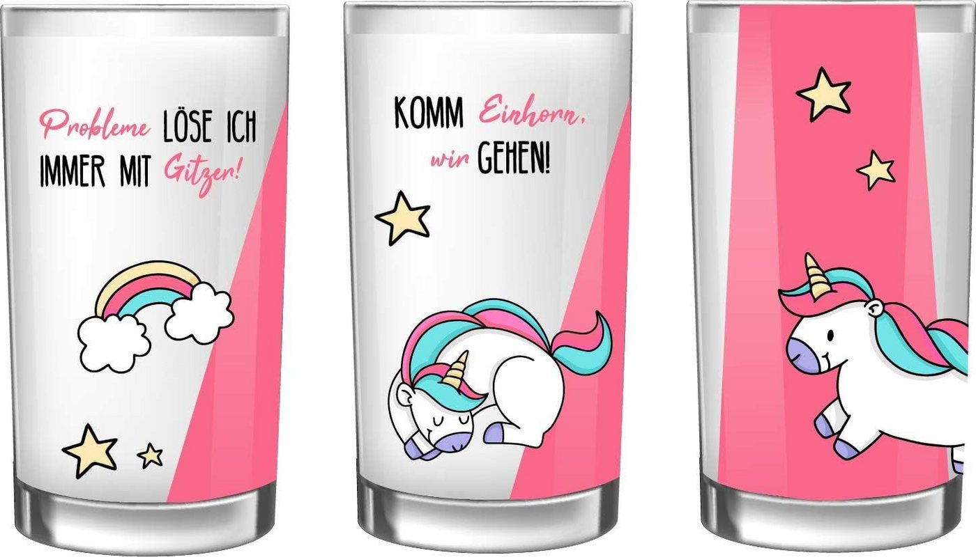 EinhornLiebe Glas Trinkgläser Set Einhorn für Kinder (3 Stück), Glas von EinhornLiebe