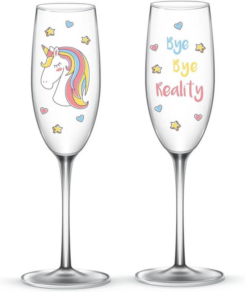 EinhornLiebe Sektglas Set - Einhorn Glas Bye Bye Reality (2 Stück), Glas von EinhornLiebe