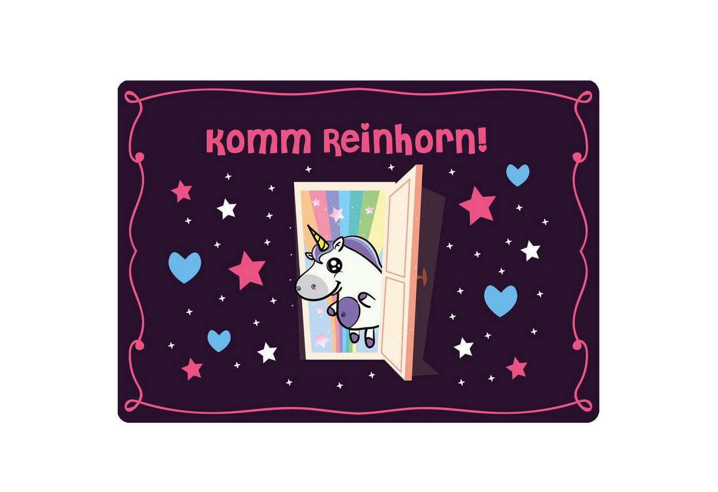 Fußmatte Einhorn KommReinhorn (Größe: 50x70cm), EinhornLiebe, eckig, Höhe: 4 mm, mit rutschfester Gummi-Unterseite von EinhornLiebe