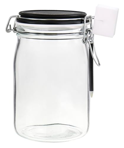 Einkochwelt Drahtbügelgläser (4 Stück, Inhalt 1000 ml, mit Kreidefeld, Marmeladenglas, Einmachglas, Vorratsglas, inkl. Stift + Schwamm) 79176 von Einkochwelt