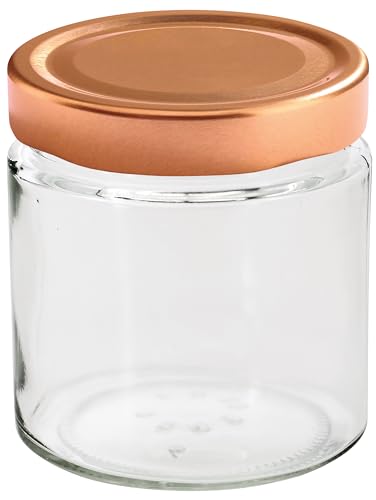 Einkochwelt Hochrandgläser (12 Stück, Inhalt 220 ml, Marmeladegläser rosé-Kupfer, Einmachgläser verschließbar, Deckel 66 mm) 79202, Glas, klar von Einkochwelt