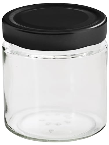 Einkochwelt Hochrandgläser (12 Stück, Inhalt 220 ml, Marmeladegläser schwarz, Einmachgläser verschließbar, Deckel 66 mm) 79203, Glas, klar von Einkochwelt