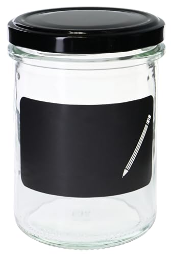 Einkochwelt Sturzgläser mit Deckel (6 Stück, Inhalt 230 ml, mit Kreidefeld, Gläser für Marmelade, inkl. Stift + Schwamm) 79168, klar von Einkochwelt