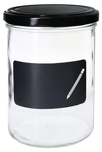 Einkochwelt Sturzgläser mit Deckel (6 Stück, Inhalt 435 ml, mit Kreidefeld, Gläser für Marmelade, inkl. Stift + Schwamm) 79170 von Einkochwelt