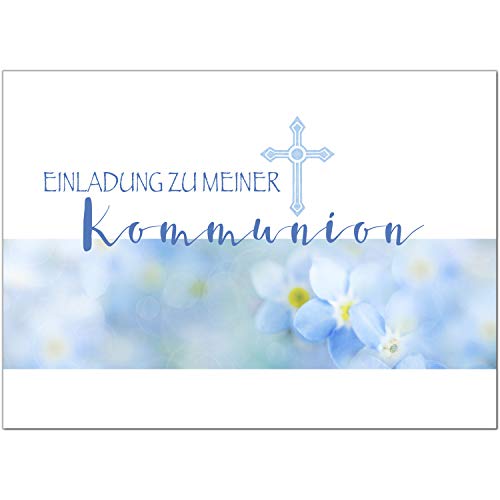 10 x Einladungskarten Kommunion mit Umschlag/Blau mit Kreuz für Jungs/Kommunionskarten/Einladungen zur Feier von Einladungskarten Manufaktur Hamburg