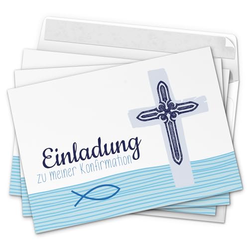 10 x Einladungskarten zur Konfirmation mit Umschlägen/zu meiner Konfirmation, blau/Konfirmationskarten/Einladungen zur Feier von Einladungskarten Manufaktur Hamburg